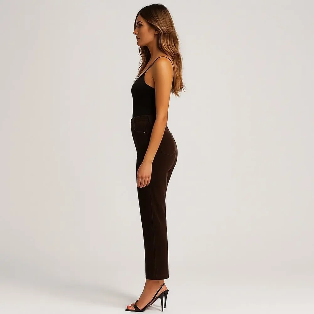 THAKOON High Rise Corduroy Pant Chocolate Brown Cotton Blend Stretch Size 8 NEW - Picture 3 of 15